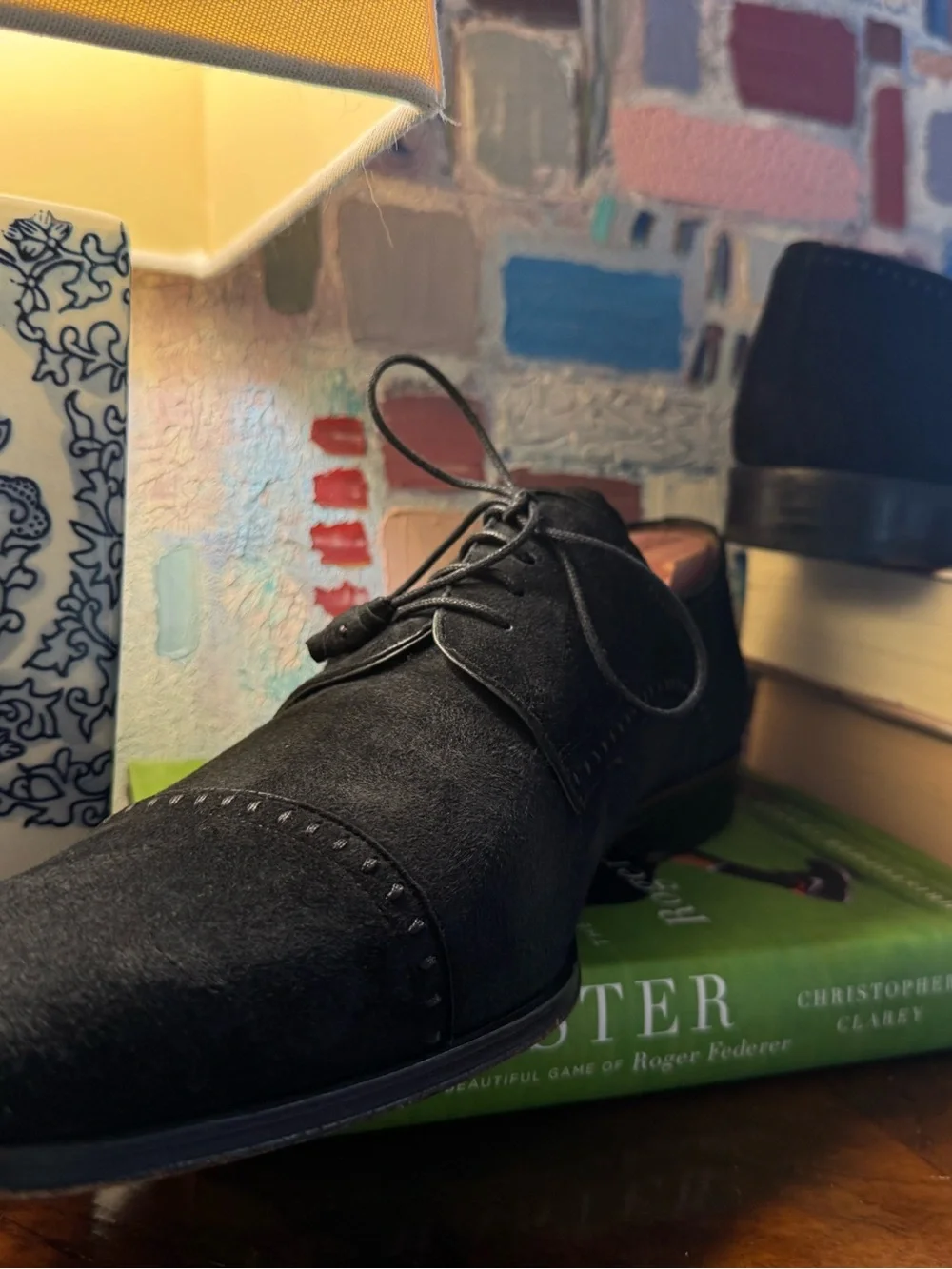 Rare Mezlan Black Suede Cap Toe Oxfords With Elongated Soft Chisel Toe 11.5 D